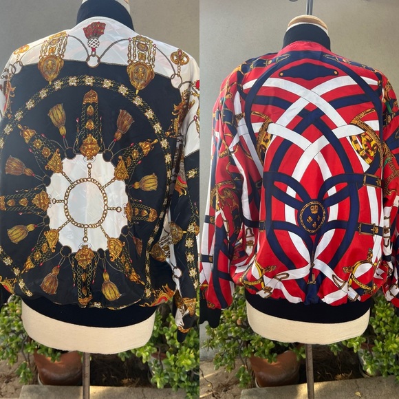 Vintage reversible bomber jacket baroque print polyester Sz M/L - Picture 2 of 13